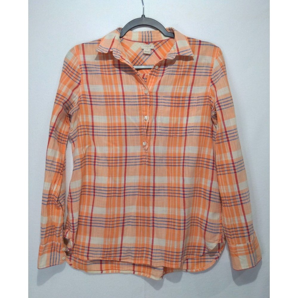 J. Crew Women's Plaid Button-Down Shirt Cotton Classiccore Casual Orange/Blue XS